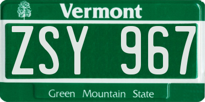 VT license plate ZSY967