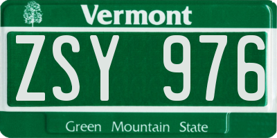 VT license plate ZSY976