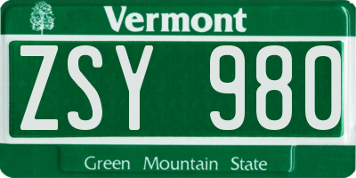 VT license plate ZSY980