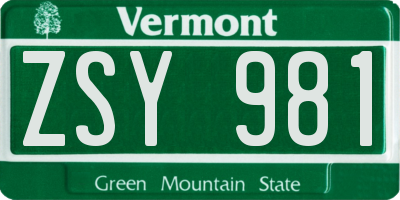 VT license plate ZSY981