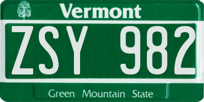 VT license plate ZSY982