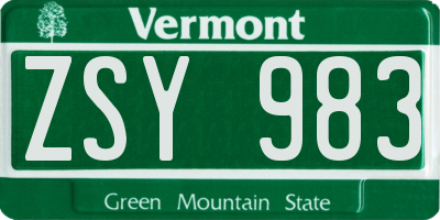 VT license plate ZSY983