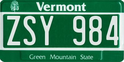 VT license plate ZSY984