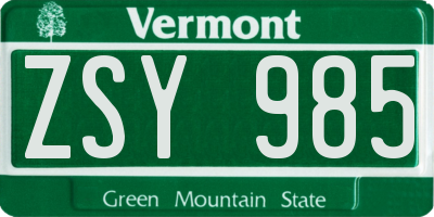 VT license plate ZSY985