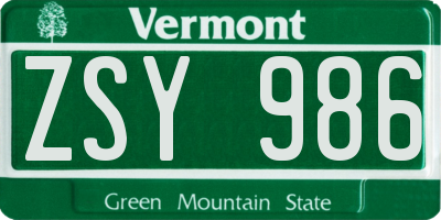 VT license plate ZSY986