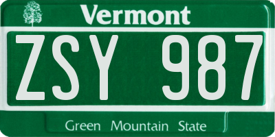 VT license plate ZSY987