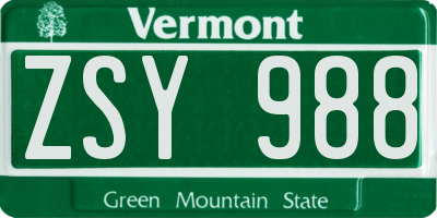 VT license plate ZSY988