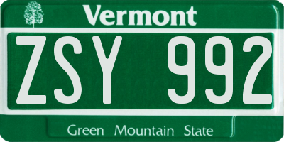 VT license plate ZSY992