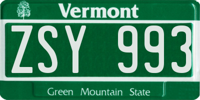 VT license plate ZSY993