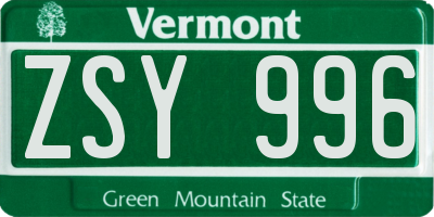 VT license plate ZSY996
