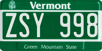 VT license plate ZSY998