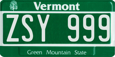 VT license plate ZSY999