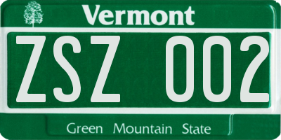 VT license plate ZSZ002