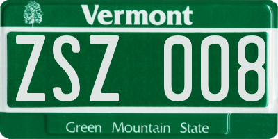 VT license plate ZSZ008