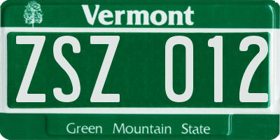 VT license plate ZSZ012