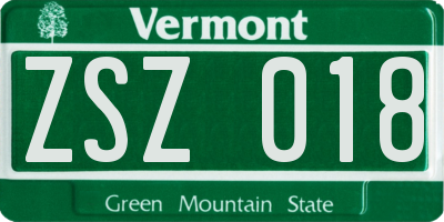 VT license plate ZSZ018