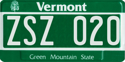VT license plate ZSZ020