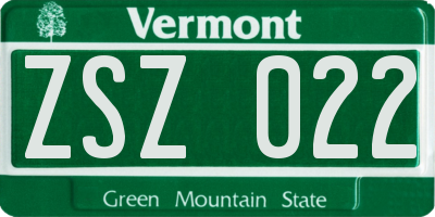 VT license plate ZSZ022