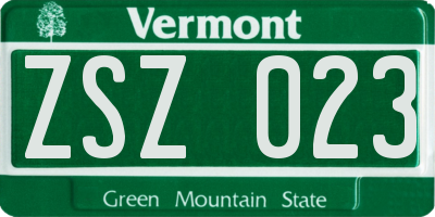 VT license plate ZSZ023