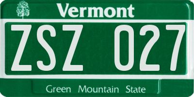 VT license plate ZSZ027