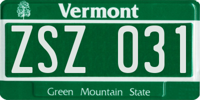 VT license plate ZSZ031