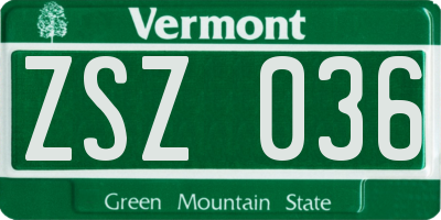 VT license plate ZSZ036