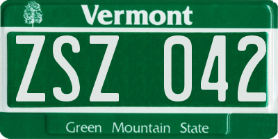 VT license plate ZSZ042