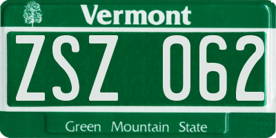 VT license plate ZSZ062