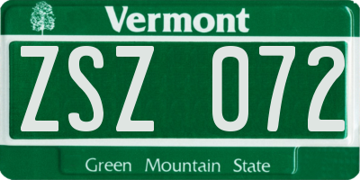 VT license plate ZSZ072