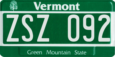 VT license plate ZSZ092
