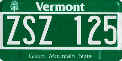 VT license plate ZSZ125