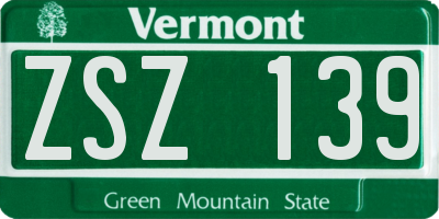 VT license plate ZSZ139