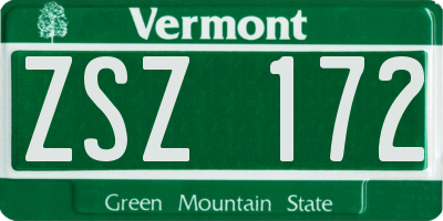 VT license plate ZSZ172