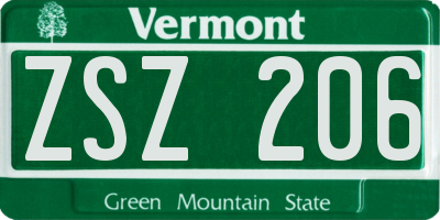 VT license plate ZSZ206