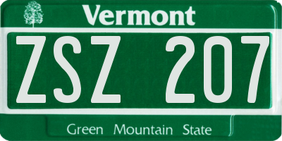 VT license plate ZSZ207