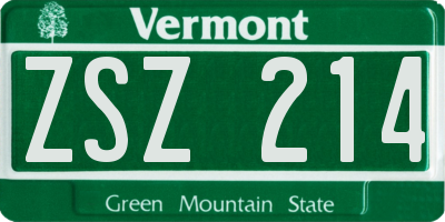 VT license plate ZSZ214