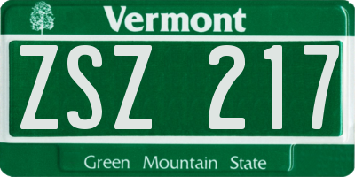 VT license plate ZSZ217