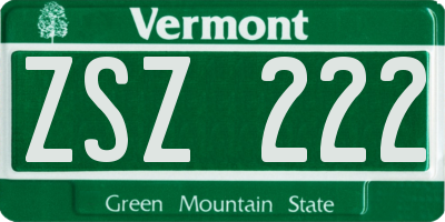 VT license plate ZSZ222