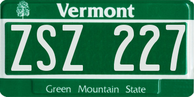 VT license plate ZSZ227