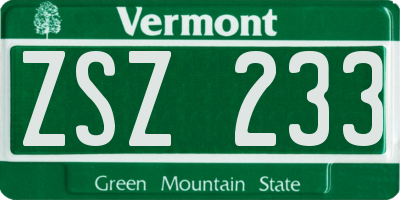 VT license plate ZSZ233