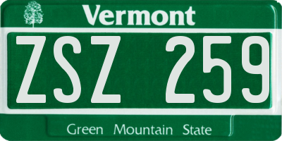 VT license plate ZSZ259