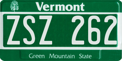 VT license plate ZSZ262