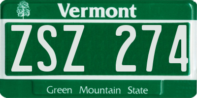 VT license plate ZSZ274