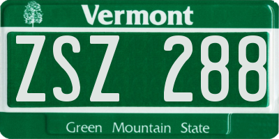 VT license plate ZSZ288