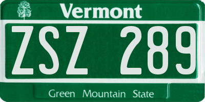 VT license plate ZSZ289