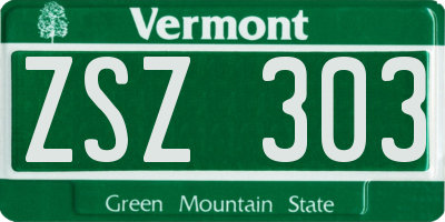 VT license plate ZSZ303