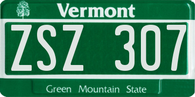 VT license plate ZSZ307