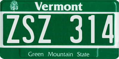 VT license plate ZSZ314