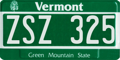 VT license plate ZSZ325