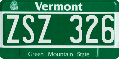 VT license plate ZSZ326